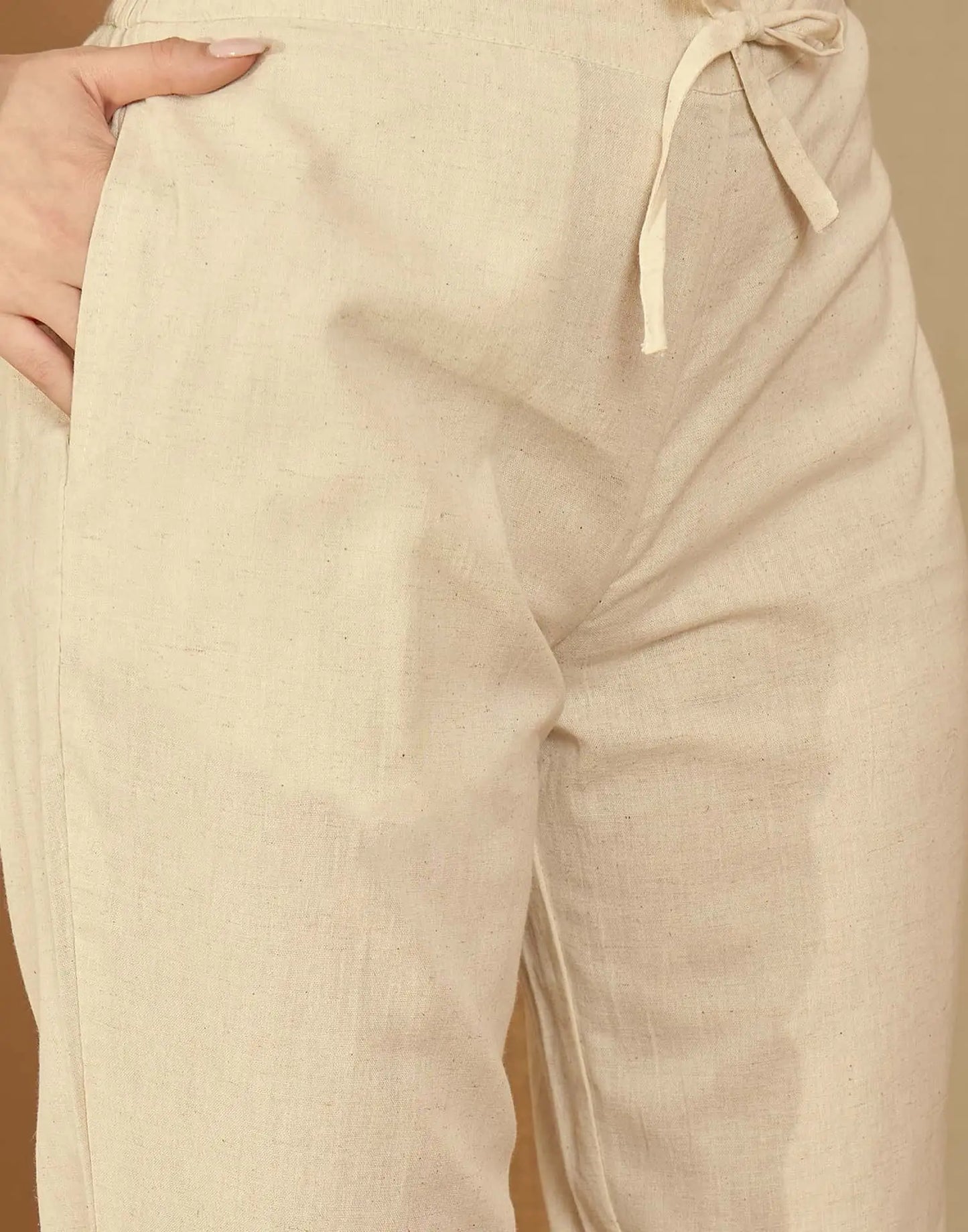 Beige Cotton Embroidered Straight Kurta Set with Pant & Dupatta Affordable Square Neck Ethnic Kurti for Casual