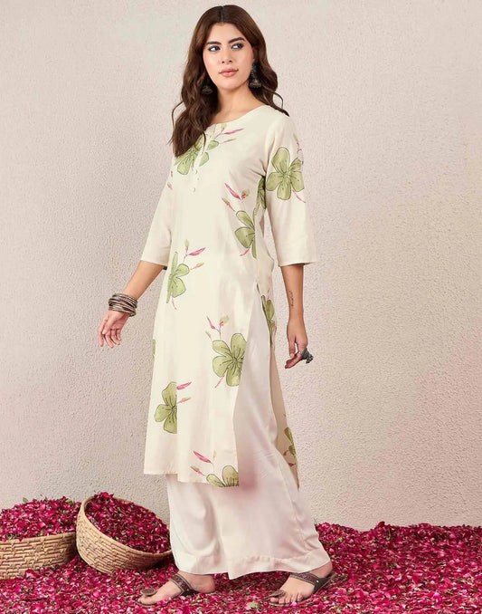 Cotton Printed Straight Mandarin Collar Kurti