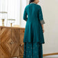 Silk Flared Embroidery V-Neck Kurta with Pant & Dupatta