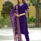 Silk Straight Embroidery V-Neck Kurta with Pant & Dupatta