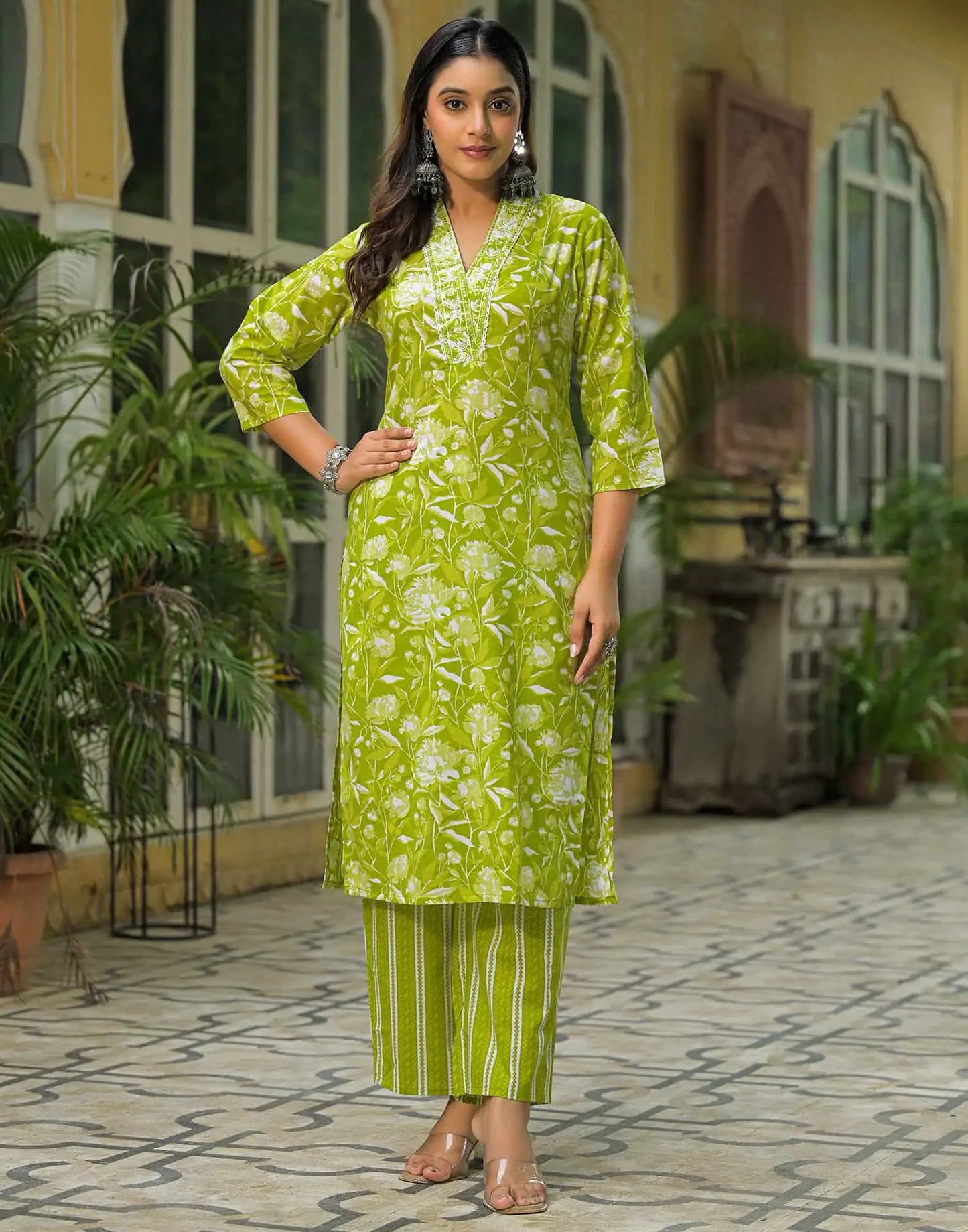Cotton Printed Straight Kurta with Pant & Dupatta