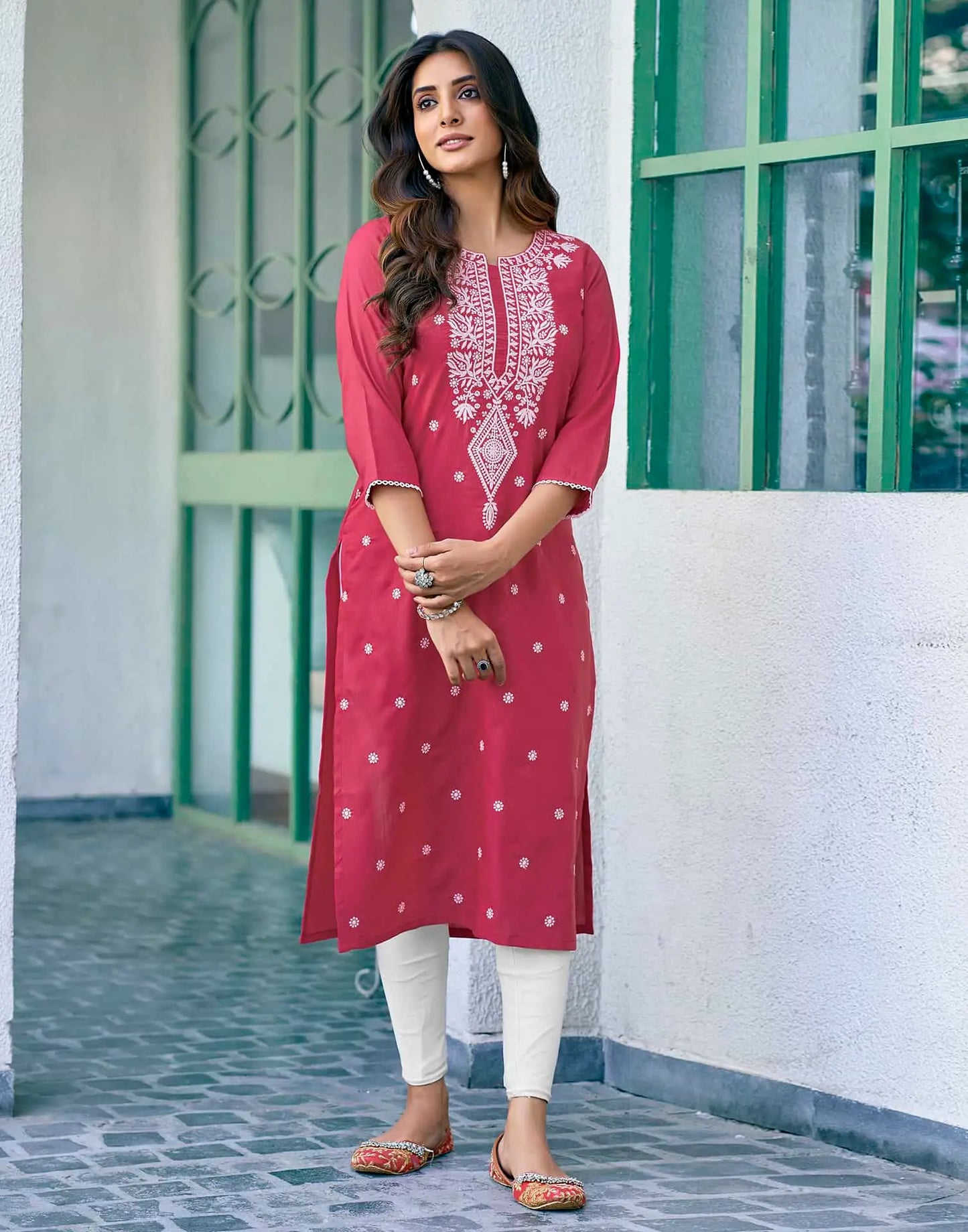 Cotton Embroidered Straight Kurti