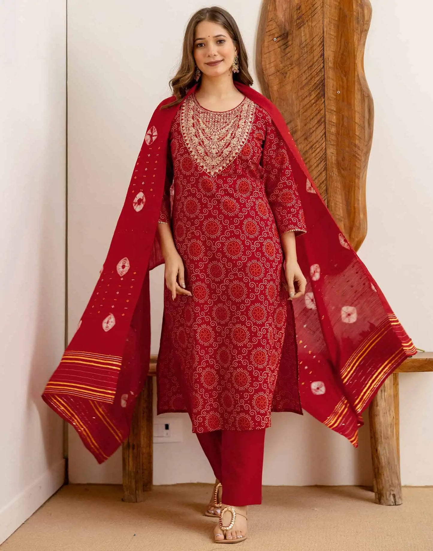 Cotton Printed Straight Kurta with Pant & Dupatta