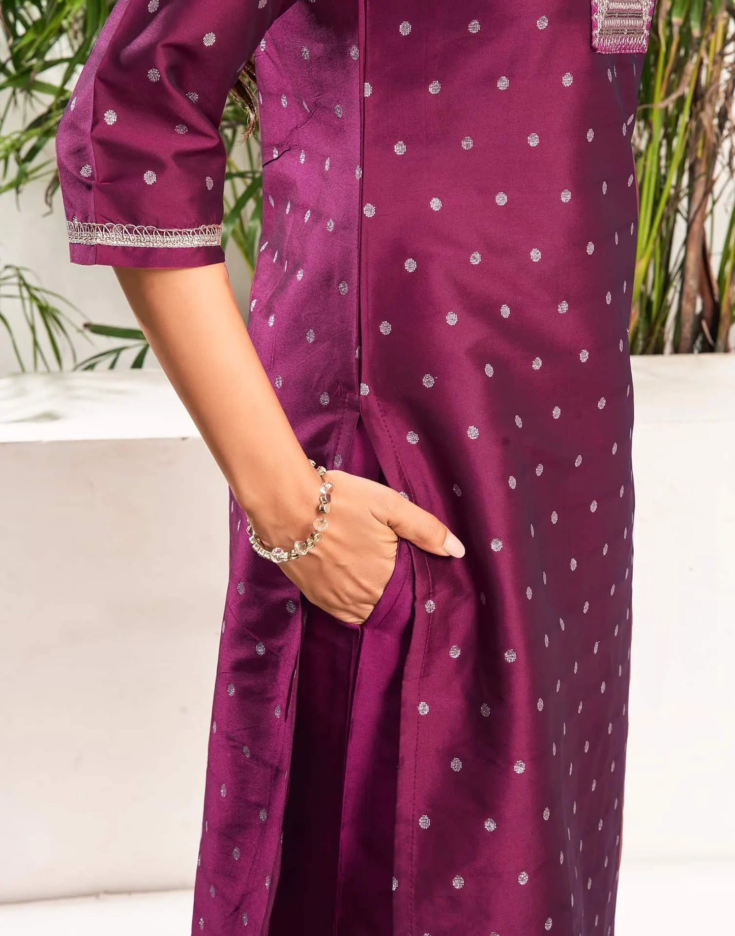 Silk Blend Dyed, Sequence and Embroidery Work, Jacquard and Lace Straight Kurta with Pant & Dupatta
