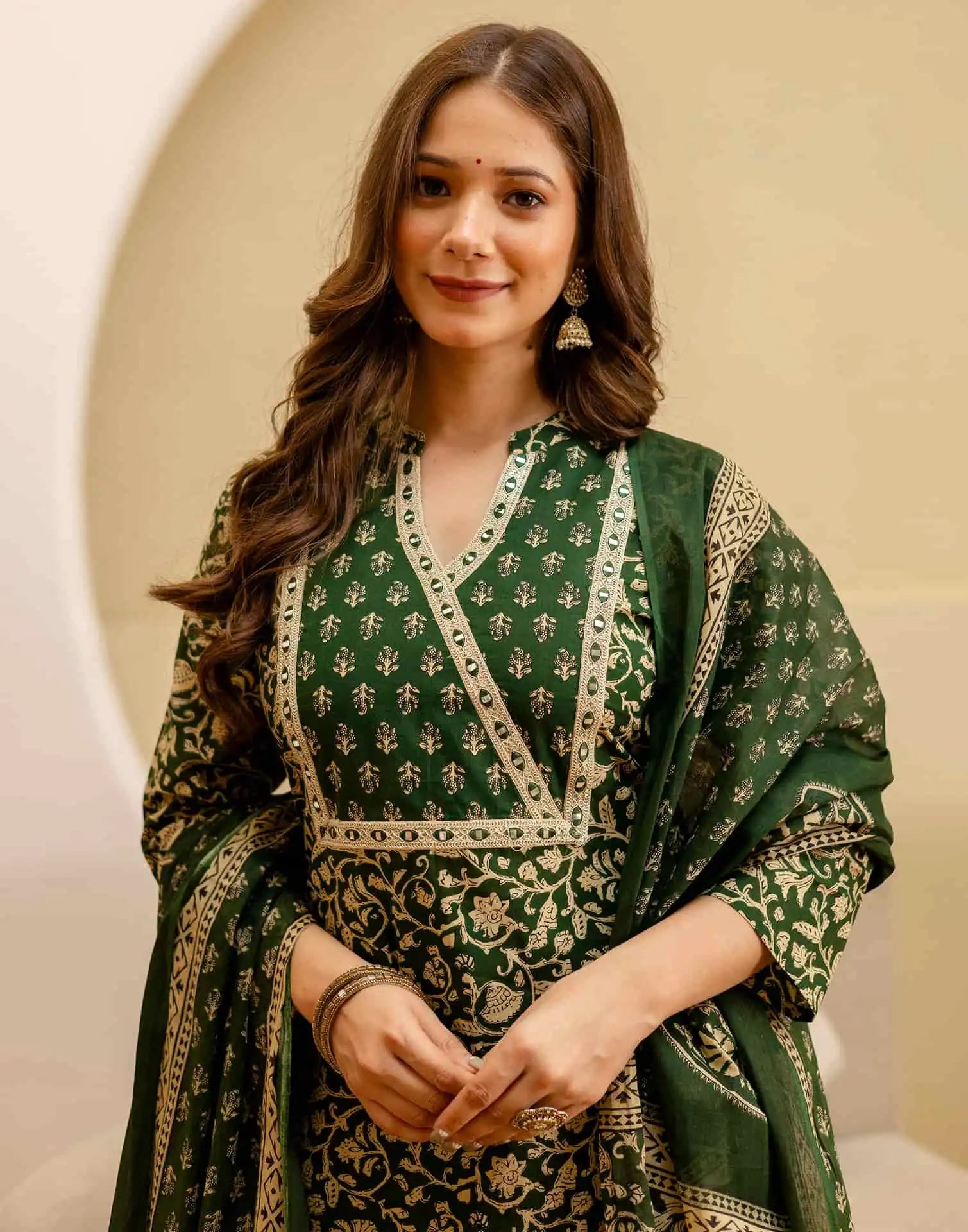 Skylee Green Cotton Printed Straight Kurta Set for Women