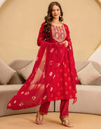 Skylee Viscose Rayon Embroidered Straight 3 Piece Kurta Set For Woman