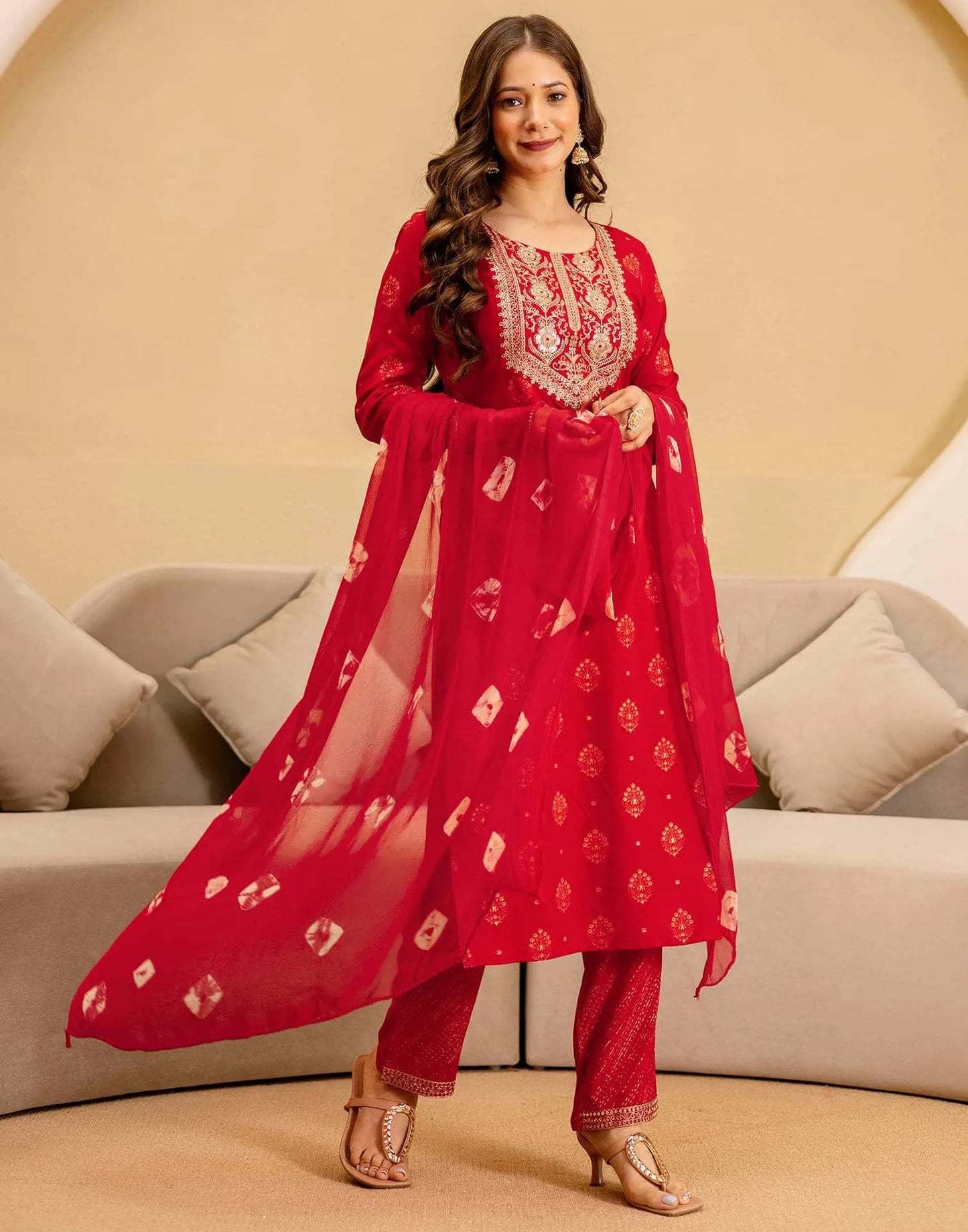 Cotton Embroidered Straight Kurta with Pant & Dupatta