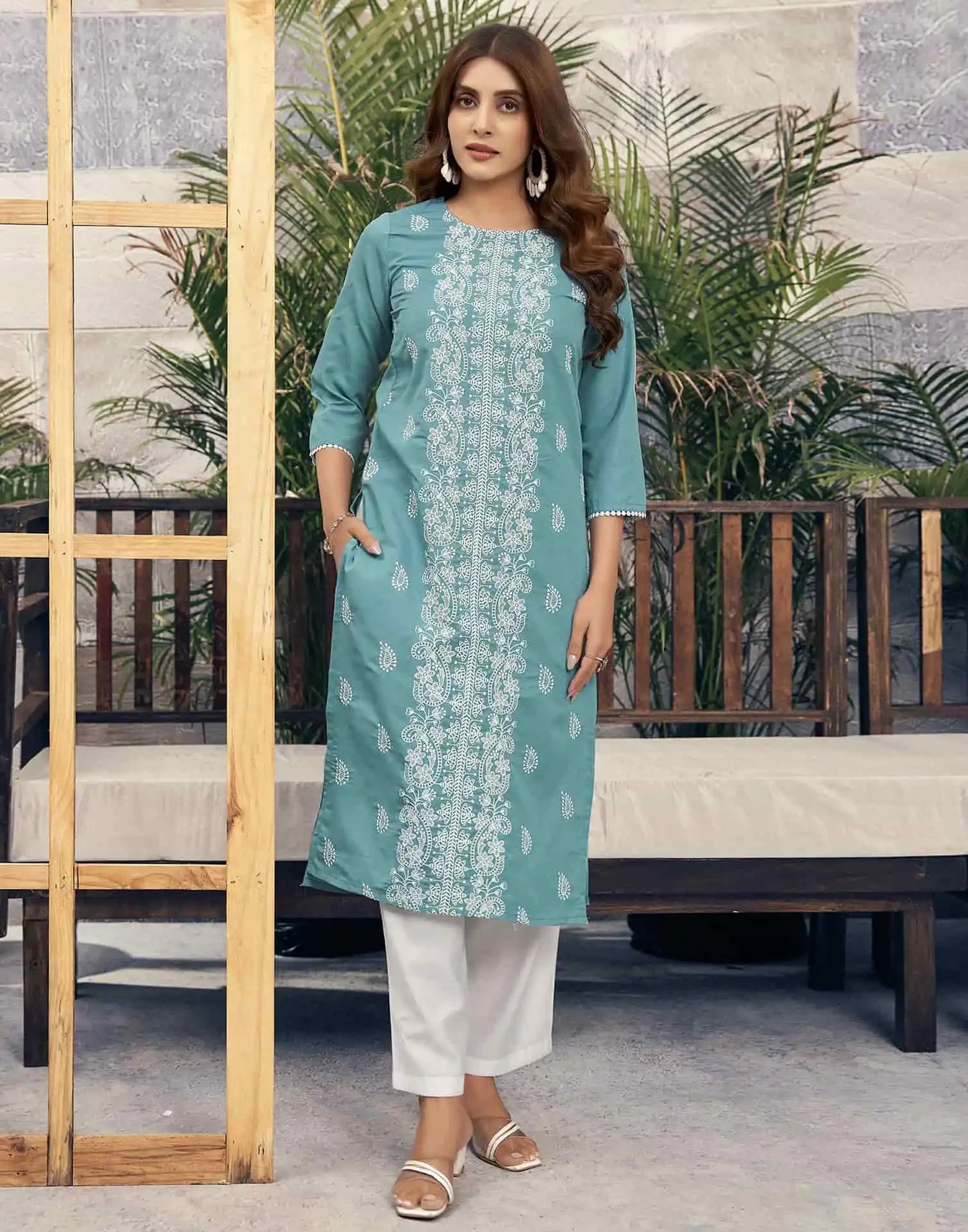 Rayon Embroidered Straight Kurti