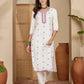 Cotton Embroidered Round Neck Straight Kurti