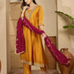 Silk Anarkali Embroidery Square Neck Kurta with Pant & Dupatta