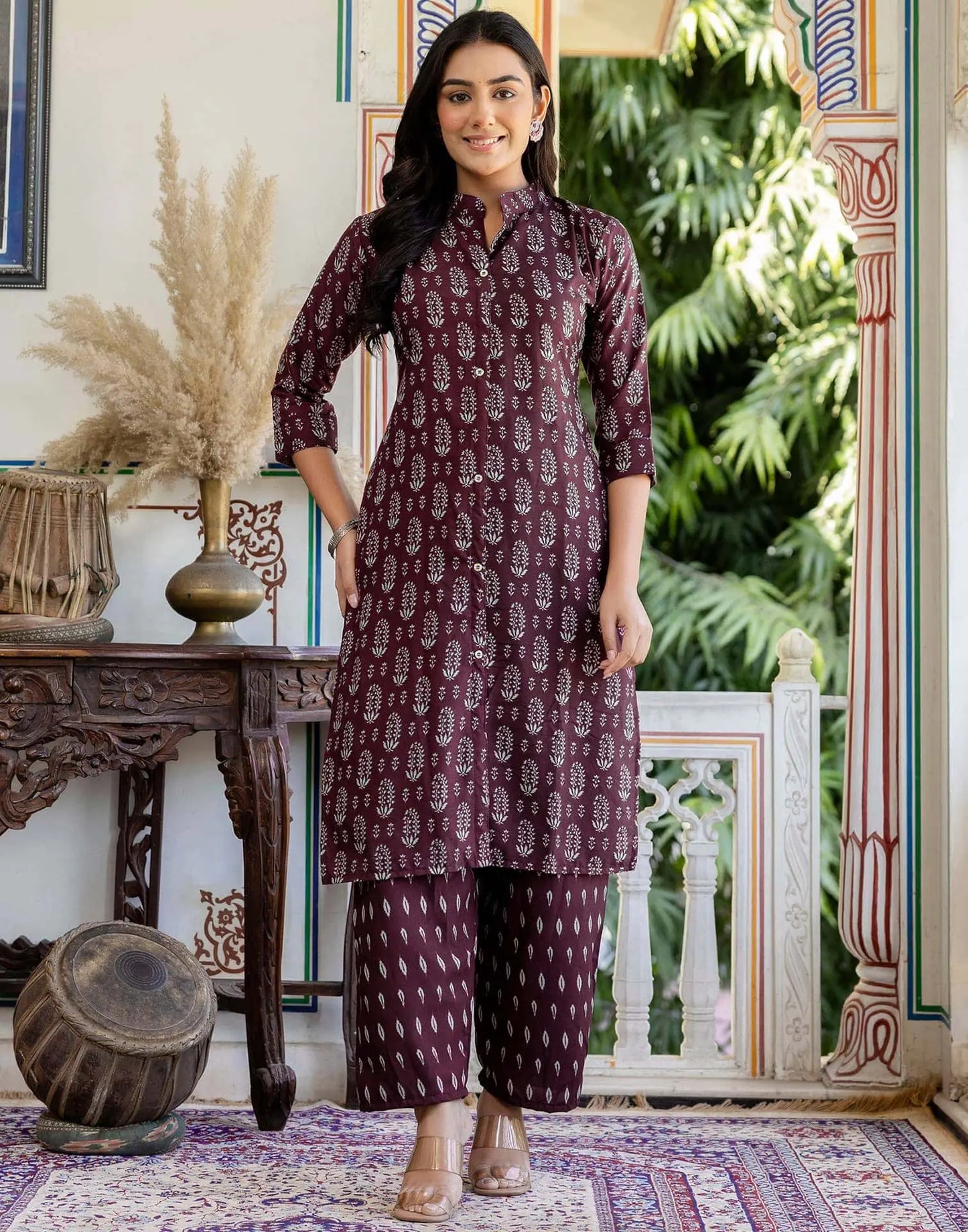 Rayon Printed Straight Kurta with Pant & Dupatta