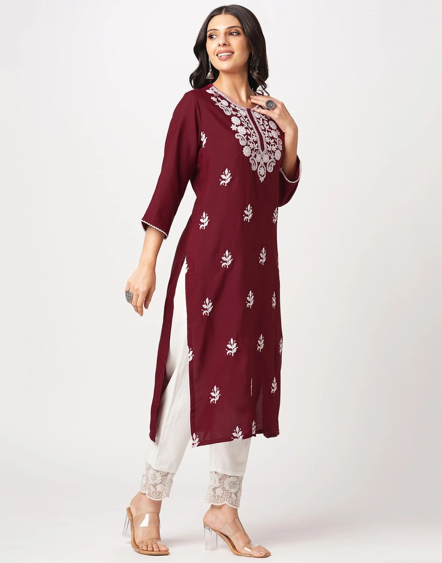Cotton Embroidered Straight Kurti