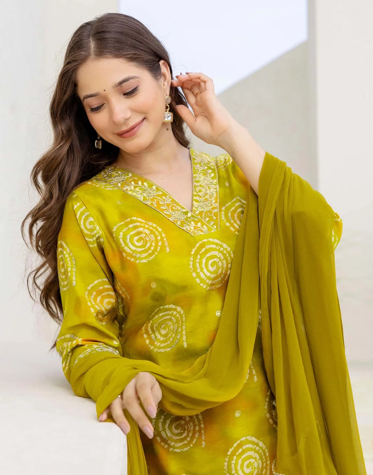 Cotton Blend Printed Straight Kurta with Pant & Dupatta