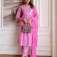 Skylee Pink Cotton Printed Anarkali Kurta Set for Women