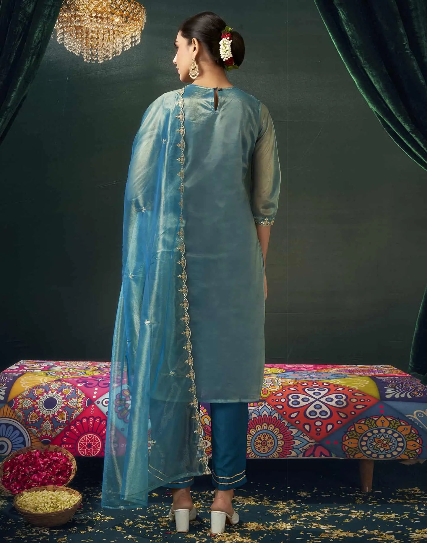 Net Sequins, Embroidery and Embroidery Lace Straight Kurta with Pant & Dupatta