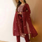 Maroon Silk Embroidered Straight Kurta Set with Pant & Dupatta for Women