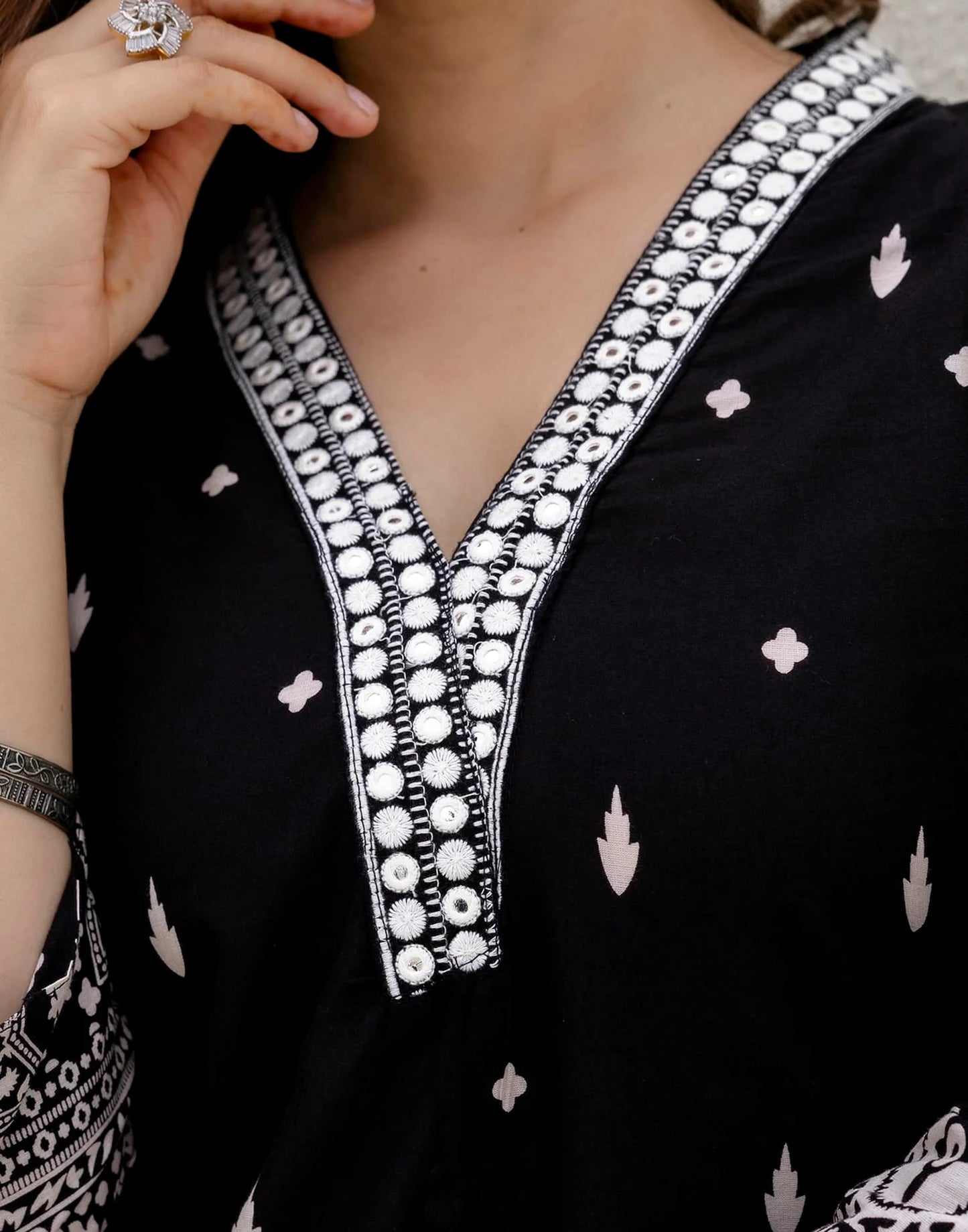 Cotton Straight Embroidery V-Neck Kurta with Pant & Dupatta