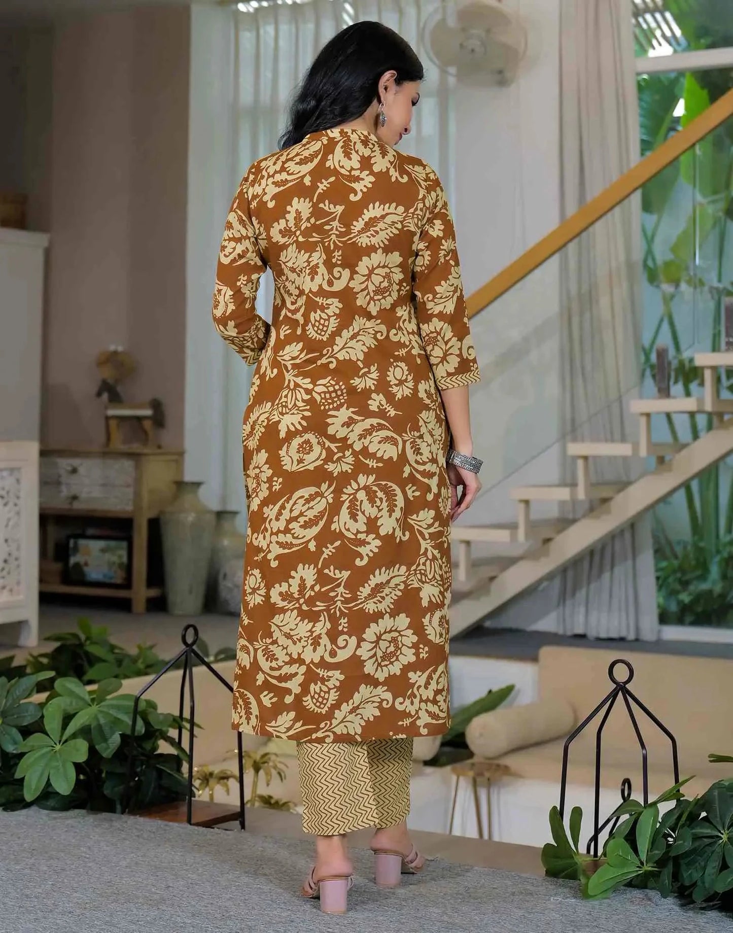 Cotton Printed Straight Mandarin Collar Kurta with Pant & Dupatta