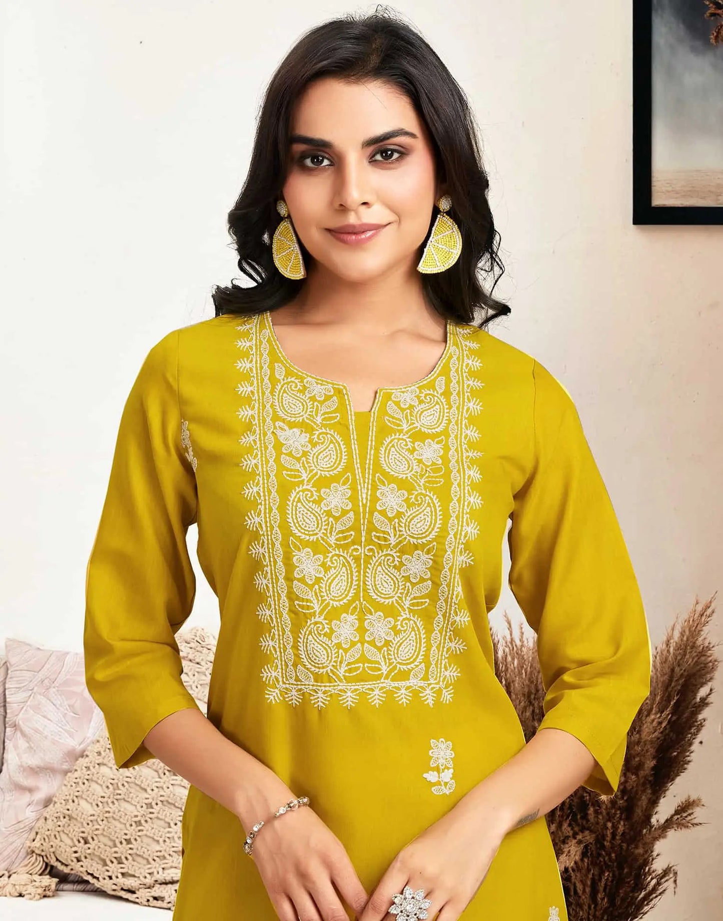 Cotton Embroidered Straight Kurti