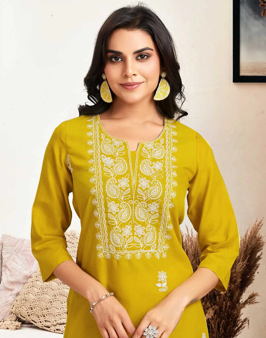 Cotton Embroidered Straight Kurti