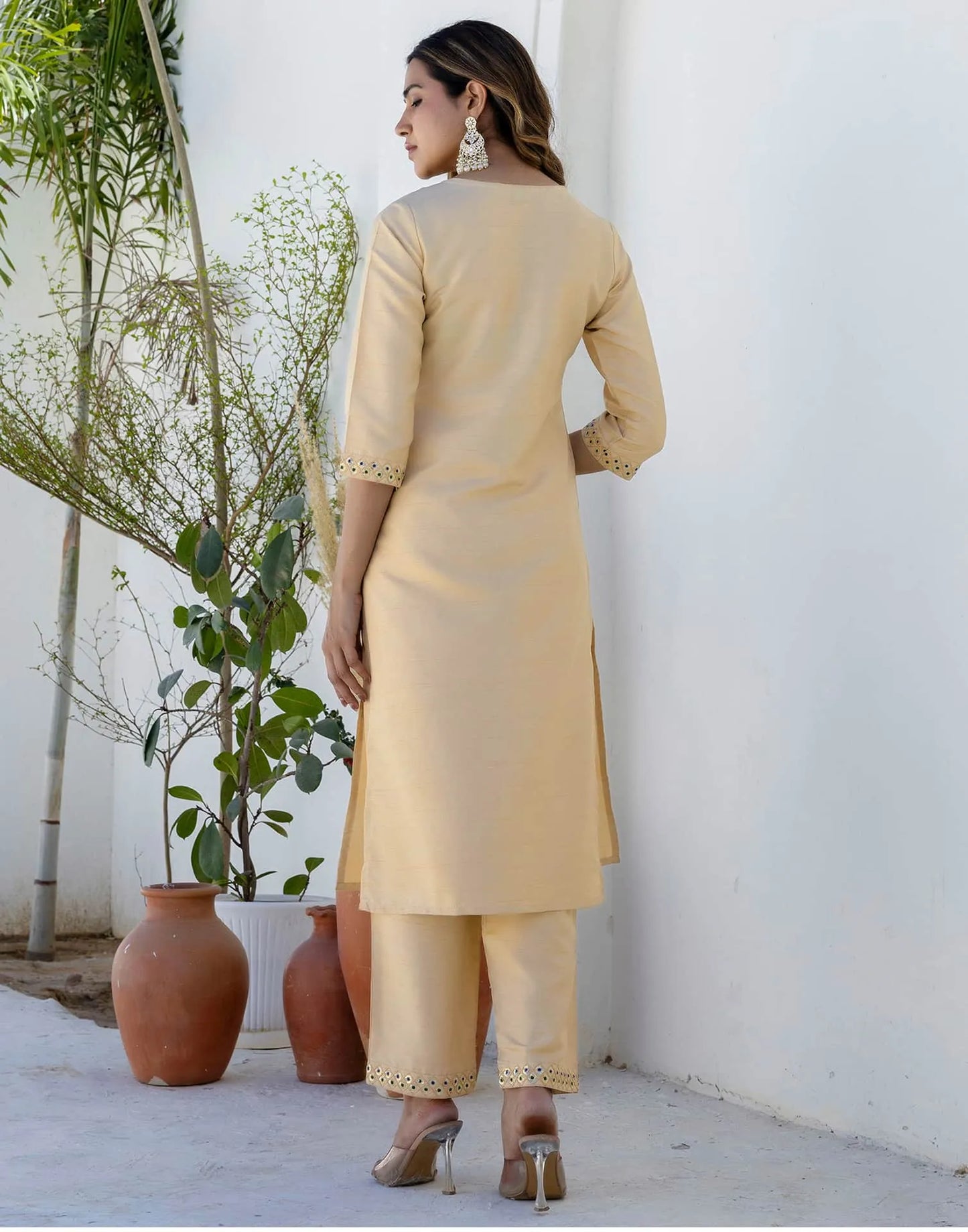 Silk Embroidery and Sequins Work, Embroidery Lace Straight Kurta with Pant & Dupatta