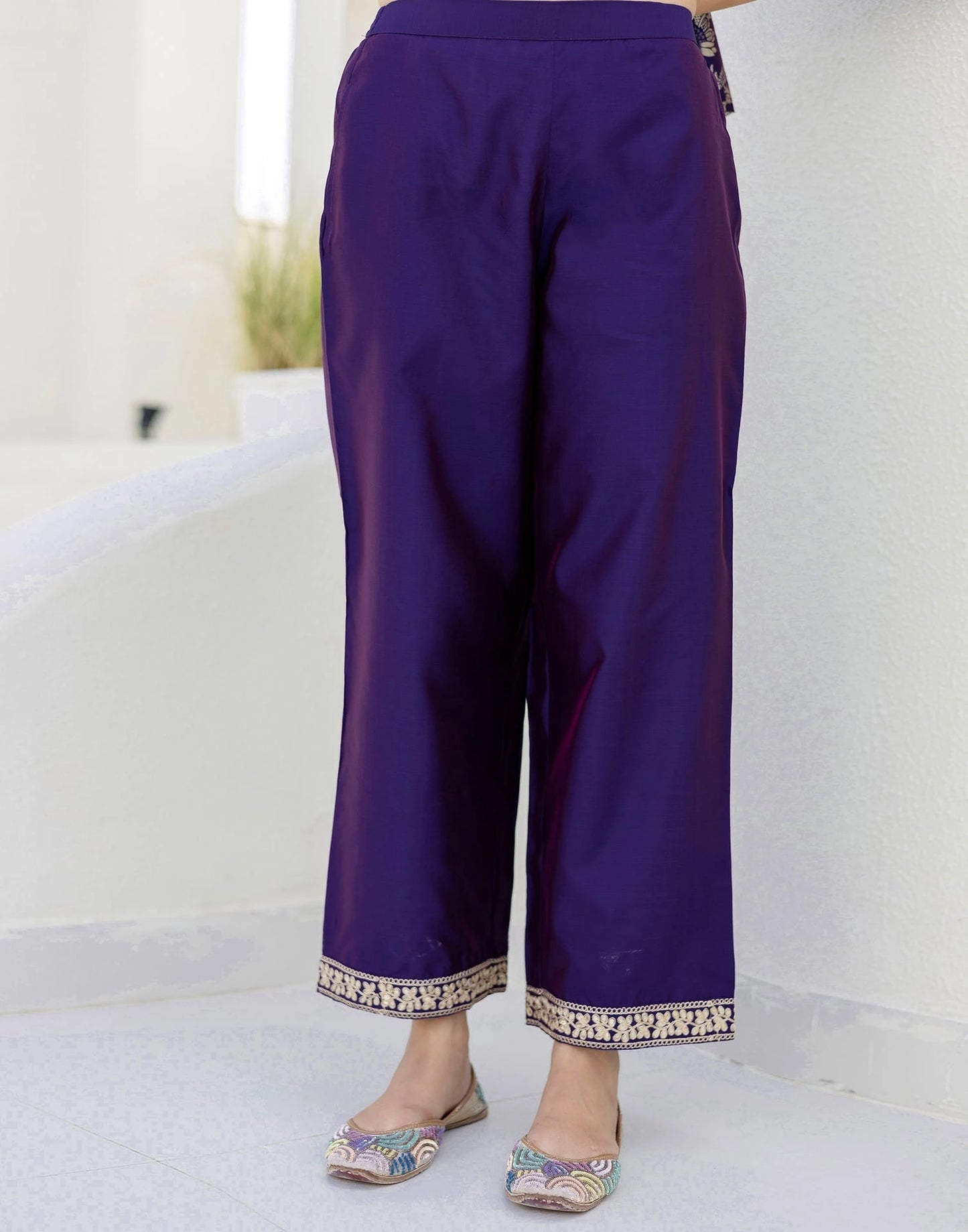 Skylee Affordable Purple Silk Foil-Printed Straight Kurta Set under 999