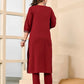Maroon Cotton Printed Straight Kurta Set with Pant & Dupatta