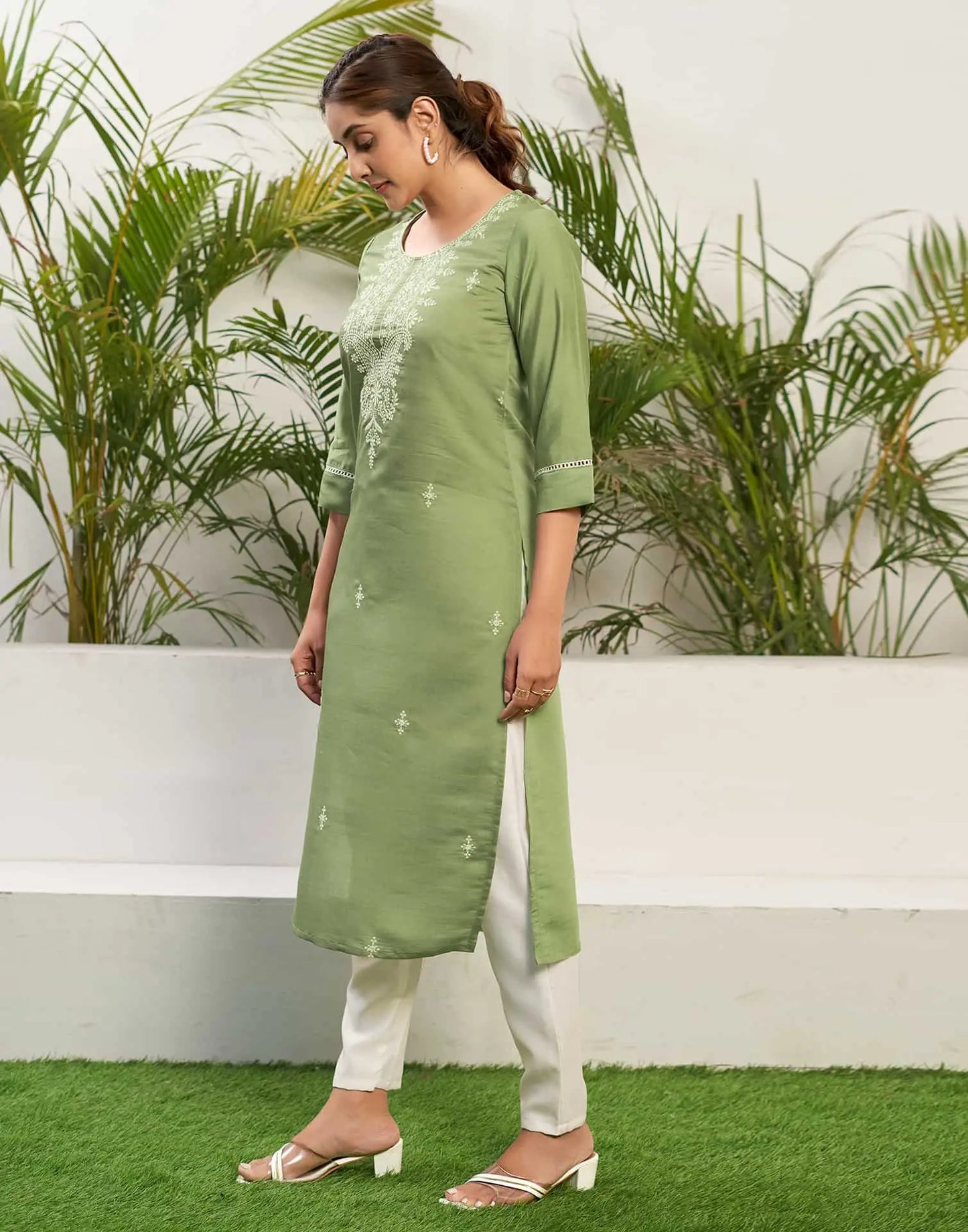 Silk Embroidered Straight Kurti
