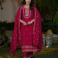 Silk Straight Embroidery Round Neck Kurta with Pant & Dupatta