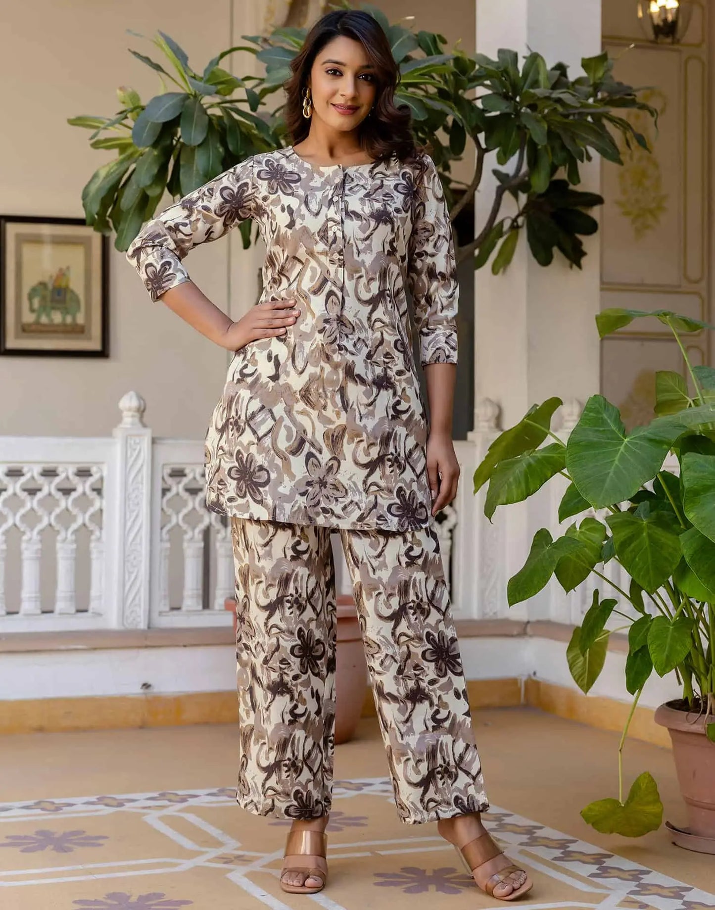 Beige cotton affordable co-ord set