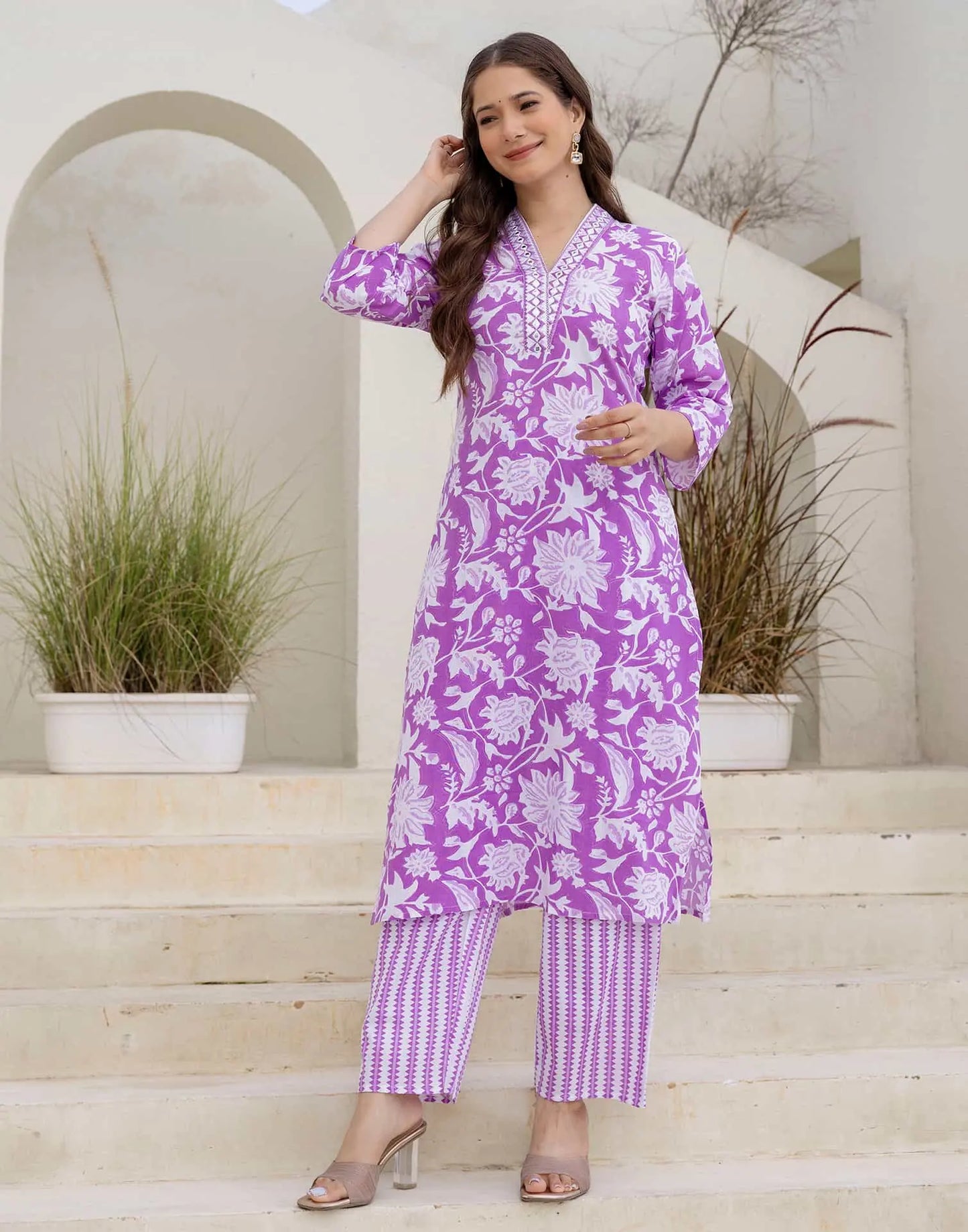 Cotton Printed Straight Kurta with Pant & Dupatta