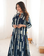 Skylee Cotton Printed Mandarin Collar Co-ord Set For Woman