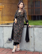 Crepe Printed Straight 3 Piece Kurta Set