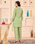 Skylee Silk Embroidered Spread Neck Co-ord Set For Woman