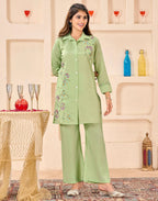 Skylee Silk Embroidered Spread Neck Co-ord Set For Woman