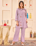 Skylee Silk Embroidered Spread Neck Co-ord Set For Woman