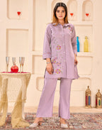 Skylee Silk Embroidered Spread Neck Co-ord Set For Woman