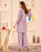 Skylee Silk Embroidered Spread Neck Co-ord Set For Woman