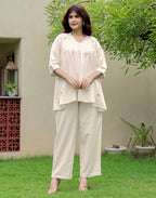 Skylee Cotton Embroidered V-Neck Co-ord Set For Woman