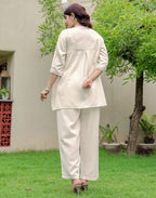 Skylee Cotton Embroidered V-Neck Co-ord Set For Woman