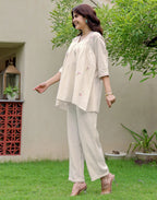 Skylee Cotton Embroidered V-Neck Co-ord Set For Woman