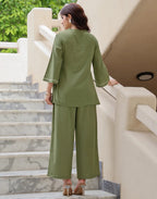 Skylee Cotton Embroidered V-Neck Co-ord Set For Woman