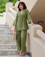 Skylee Cotton Embroidered V-Neck Co-ord Set For Woman
