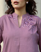 Skylee Cotton Embroidered Mandarin Collar Co-ord Set For Woman