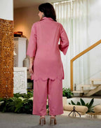 Skylee Cotton Embroidered Collar Neck Co-ord Set For Woman