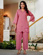 Skylee Cotton Woven Mandarin Collar Co-ord Set For Woman