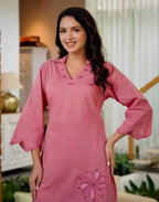 Skylee Cotton Woven Mandarin Collar Co-ord Set For Woman