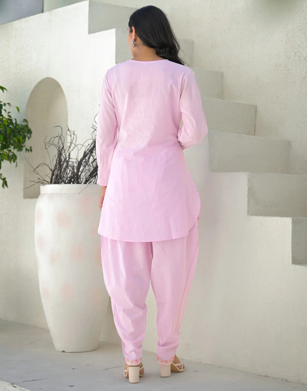 Skylee Cotton Embroidered V-Neck Co-ord Set For Woman