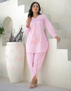 Skylee Cotton Embroidered V-Neck Co-ord Set For Woman