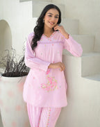 Skylee Cotton Embroidered V-Neck Co-ord Set For Woman